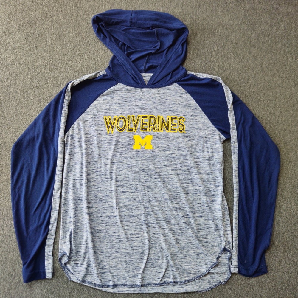 Michigan Wolverines Hoodie L Blue Rhinestone NCAA Raglan Lightweight Collegiate
